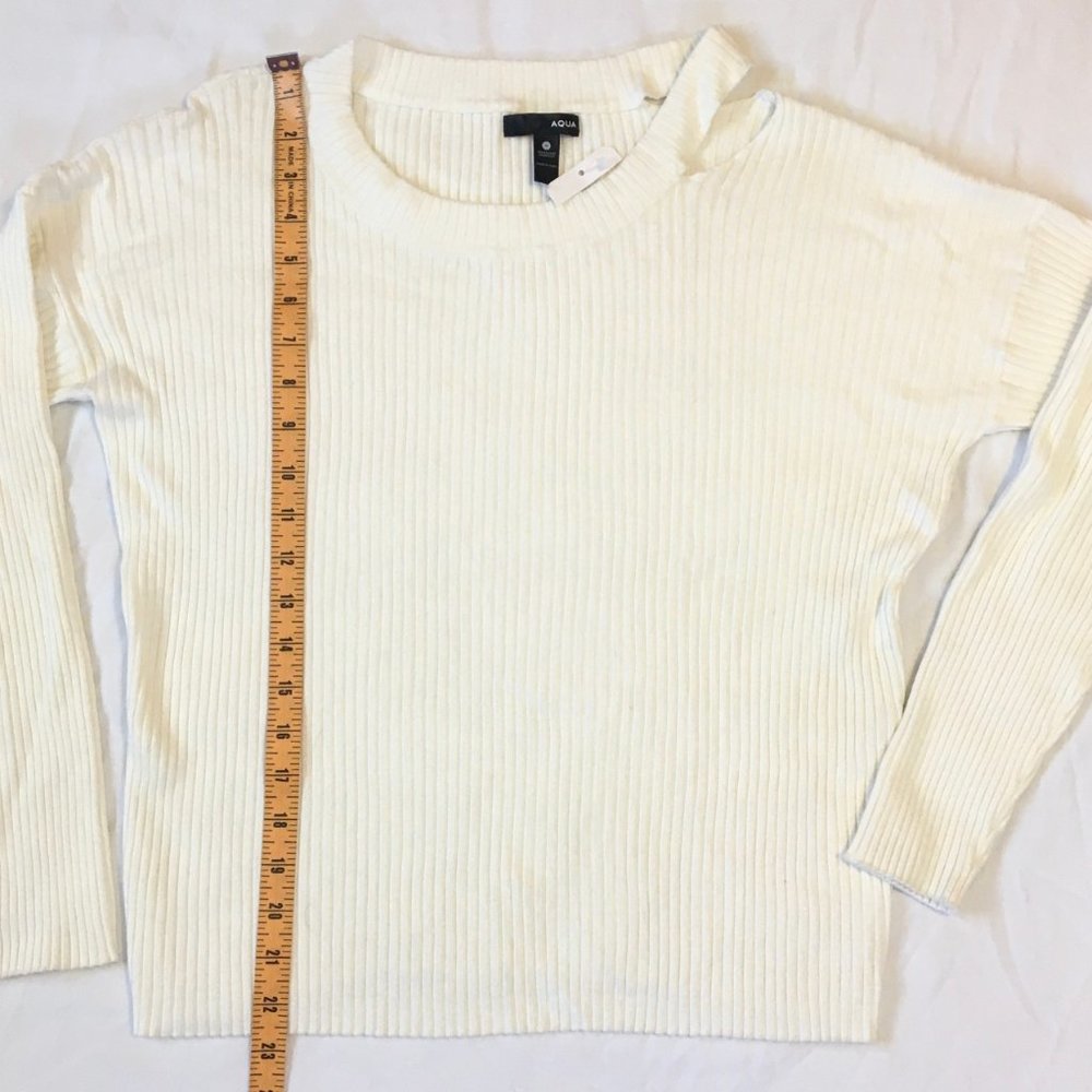 Aqua Ribbed Shoulder Cutout Sweater - Picture 3 of 5